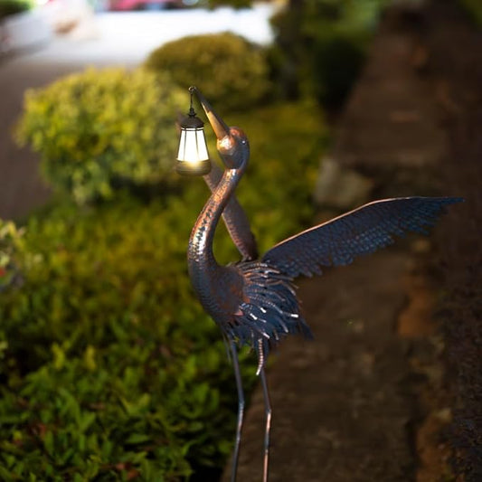 Crane Garden Statues with Solar Ligh for Outside, 43" Metal Heron Yard Art & Garden Sculptures - Large Outdoor Decor for Patio, Backyard, Pond, Lawn Ornaments