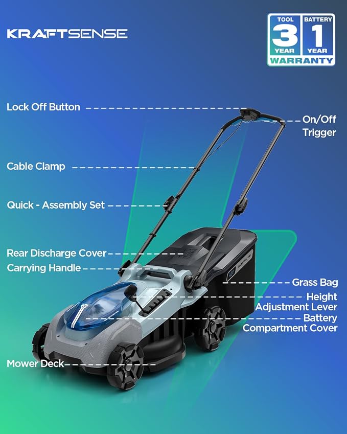 16" Cordless Lawn Mower, 40V Lightweight Push Mower with 4.0Ah Battery & Charger, Ultra-Quiet Motor for Small Yards, Lawn Care, Backyard Maintenance