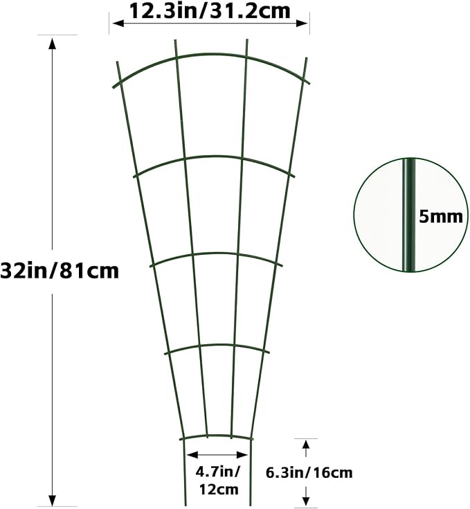 Thealyn 4 Pack 32" Metal Plant Trellis for Pots & Garden Beds, Rustproof Support for Indoor Outdoor Climbing Plants, Vines, Flowers, Fan Shaped, Green