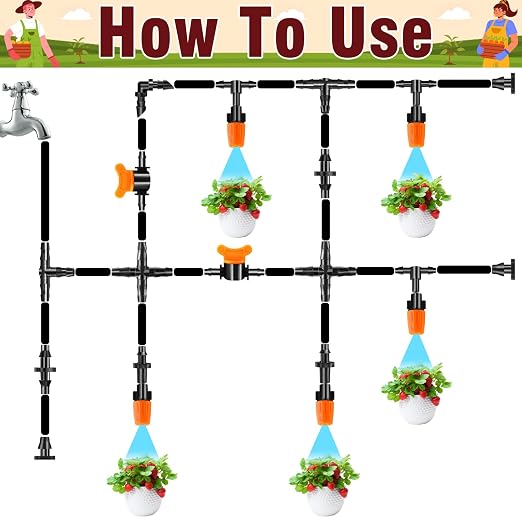 240-Piece Drip Irrigation Fittings Kit for 1/4" Tubing, Complete Set of Drip Barbed Connectors (Nozzle, Micro Dripper, Nozzle Tee, Single Barb, Coupling, Tee, Elbow, Plug, Cross, Stake)