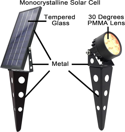 Solar Outdoor Spotlight Legacy 50X 4PK, Garden Landscape Yard Pathway Light, IP65 Waterproof, Warm White LED, Black Finish