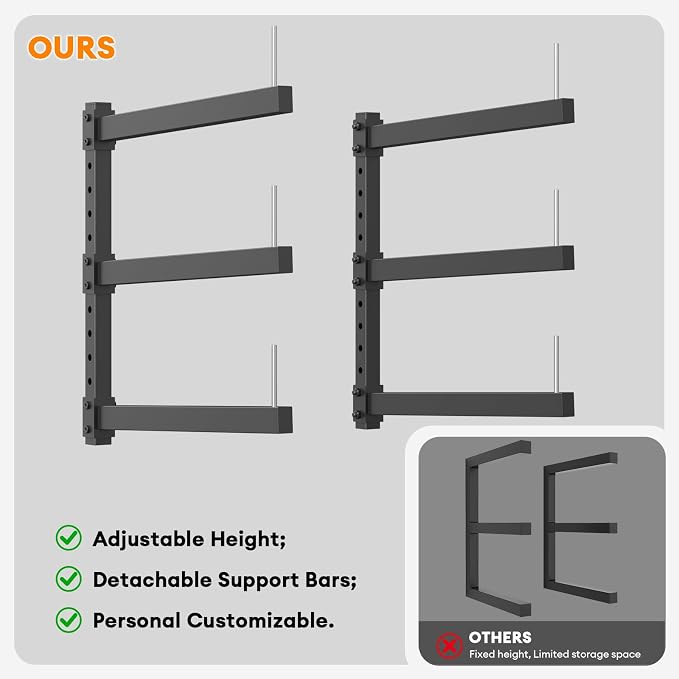 Lumber Storage Rack Wall Mount - Wood Storage Racks Heavy Duty Metal Shelf Wall Mount Wood Organizer Racks for Shed, Workshop, Garage, Basement, Wall Storage Racks - Indoor & Outdoor Use