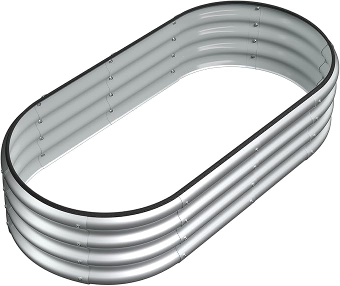 4x2x1 FT Oval Metal Raised Garden Bed, Open Bottom Design Elevated Garden Planter Box Outdoor, Trough Planter for Outdoor Plants, Flower, Vegetables, Fruit, Herbs (Silver, 1PC)