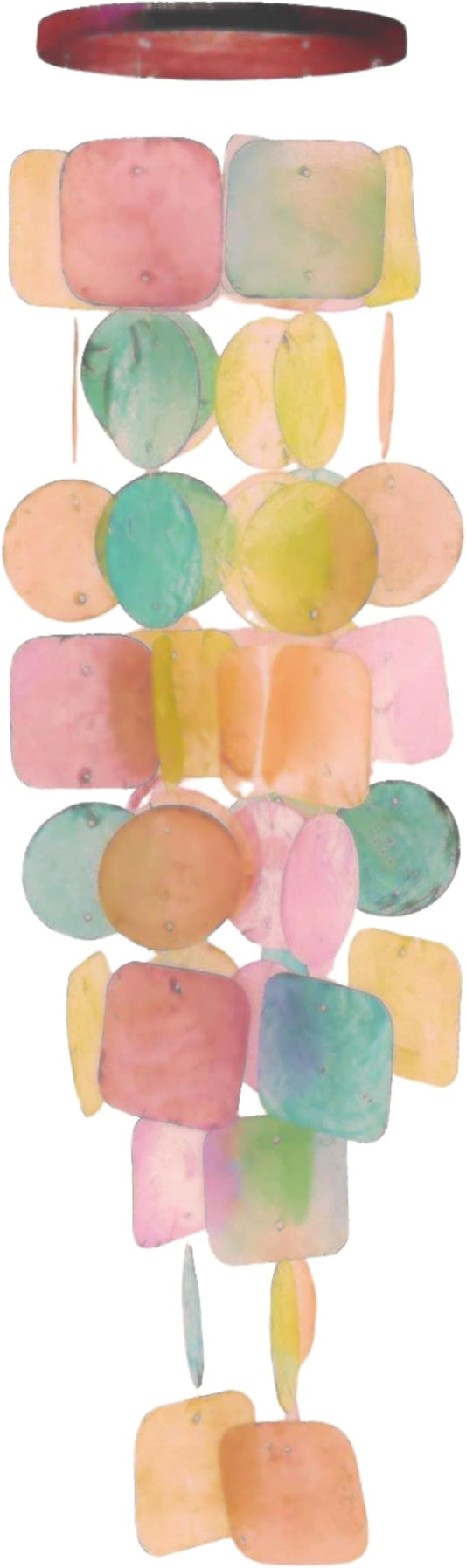 Bellaa Wind Chimes Outdoor, Garden Decorations, Musical, Indoor/Outside Windchimes, Beach, Ocean, Breeze, Gifts for Mom, Gift for All Occasions, Capiz Sea Glass Shells Wood Pastel 20713