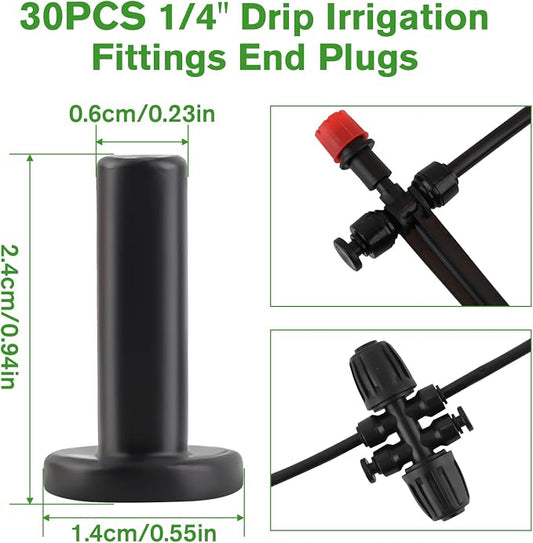 Kalolary 30PCS 1/4" End Plugs for Quick Connect 1/4" Drip Irrigation Tee Fitting, 1/4'' Drip Line End Closure Parts End Cap Connectors for Quick Connect Drip Irrigation System, Black