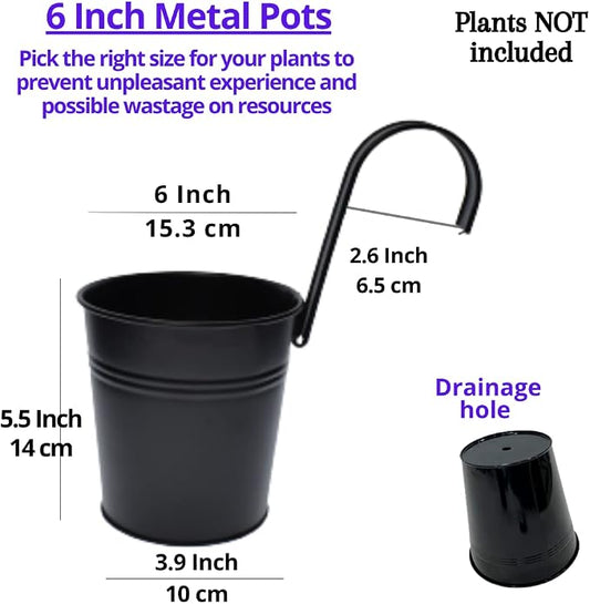 LaLaGreen Railing Planter 10 Pack, 6 Inch Hanging Flower Pot Black, Outdoor Large Metal Iron Fence Bucket, Balcony Garden Wall Deck Porch Patio Rail Decor Hanger Hook Farmhouse Balcony 6'''' (15cm) | Balcony railing planters for apartment, patio, porch...