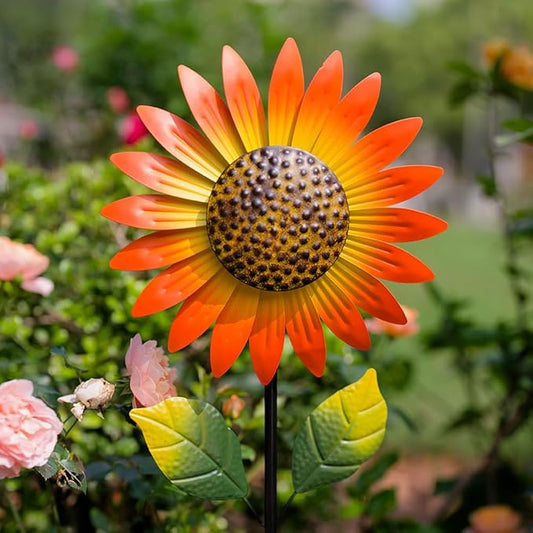 Viveta 2Pack Metal Sunflower Wind Spinner Outdoor,Pinwheels | Kinetic Decorative Wind Sculpture wtih Sturdy Stake, for Yard and Garden