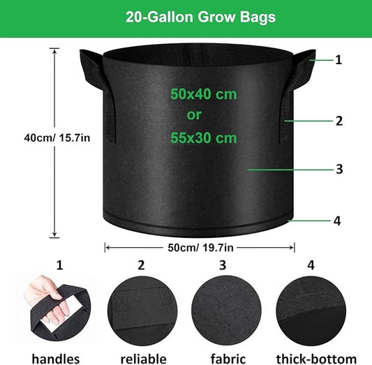 ANSLYQA 20-Gallon Grow Bags, (10 Pack) Thickened Aeration Fabric Growing Pots Planters with Handles for Planting Vegetables Plants, Black
