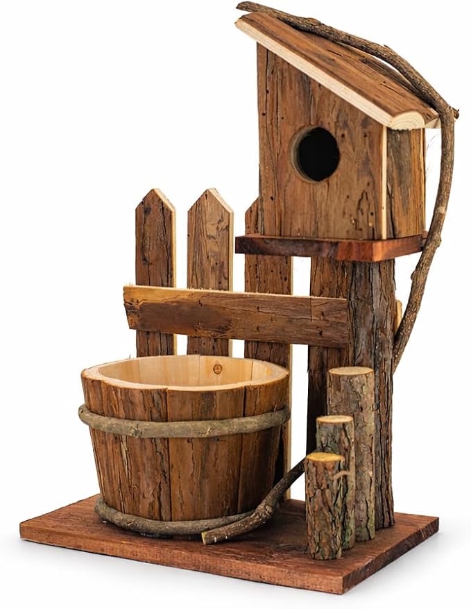 Rustic Wooden Planter Box, Farmhouse Tabletop Plant Holder for Succulents, Faux Flowers & Porch Decor, Small Decorative Garden Planter for Balcony Patio Indoor Outdoor Use