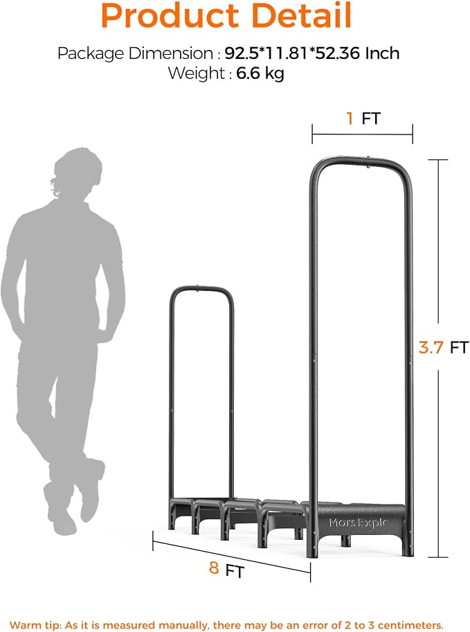 8ft Firewood Rack Outdoor with Cover, Heavy Duty Wood Racks Outdoor for Firewood, Indoor Firewood Storage Log Rack with Cover Wood Holder Set Black