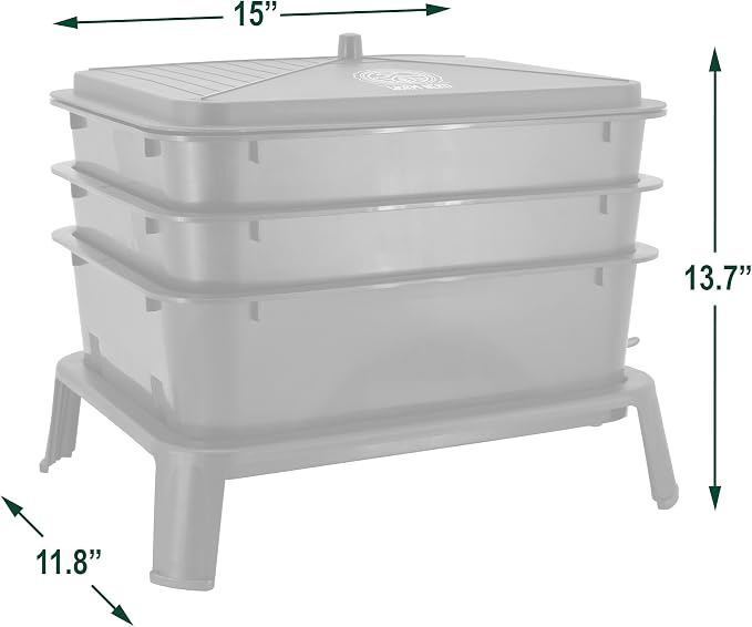 Worm Nerd WN52 4-Tray Worm Composting Bin Kit with Coco Coir Brick for Recycling Food Waste, Worm Castings, Worm Tea, Vermiculture and Vermicomposting, Gray