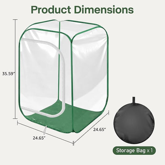 OnBrand 24.65" x 24.65" x 35.59" Portable Pop Up Greenhouse for Outdoors & Indoors, PVC Mini Greenhouse with Zipper Door & Storage Bag, Clear Plant Tent for Seedlings Flowers Vegetables