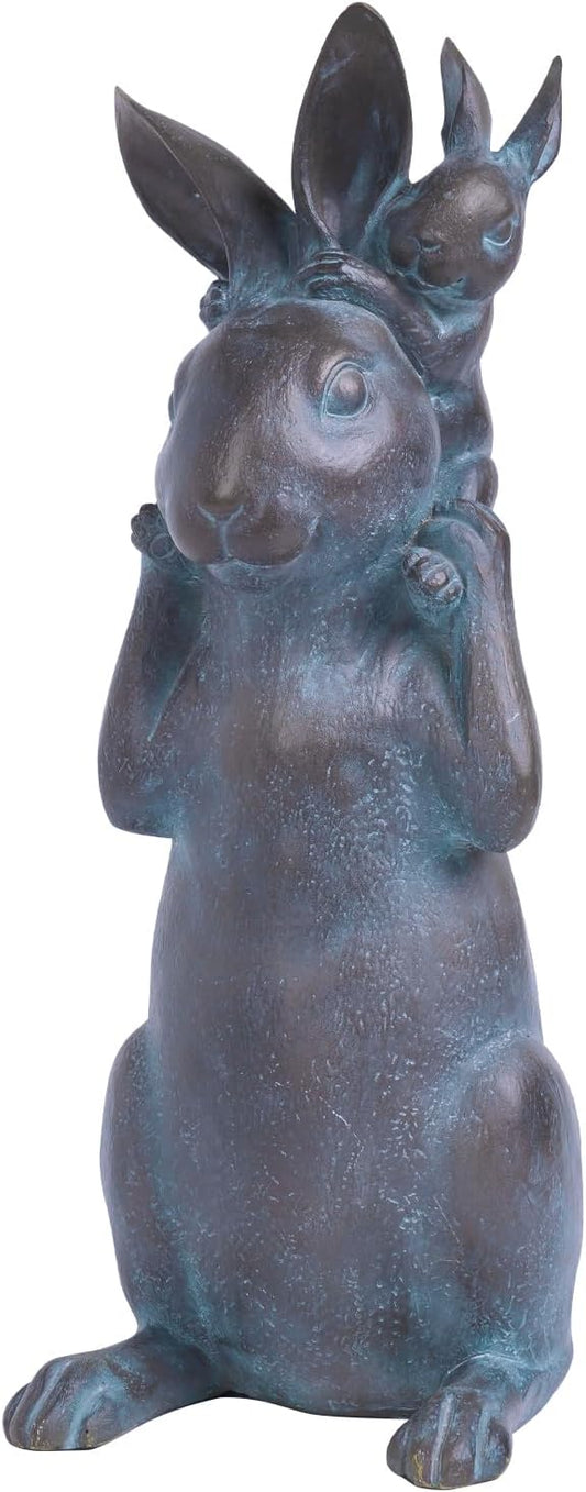 Rabbit Garden Statues Bunny Decorations - Easter Bunny Father with Baby Figurine Easter Gift Dark Gray Garden Spring Bunny Sulpture for Yard Framhouse Outdoor Décor 7*5.25*15.25 in Newman House Studio