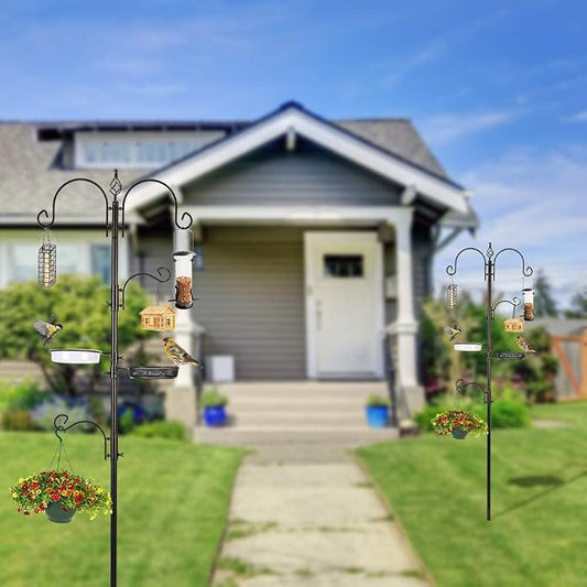Deluxe Bird Feeding Station Kit with Multi Feeder Hanging Pole, Metal Suet Feeder, Bird Bath, Mesh Tray for Attracting Wild Birds and Planter Hanger (1 Pack)