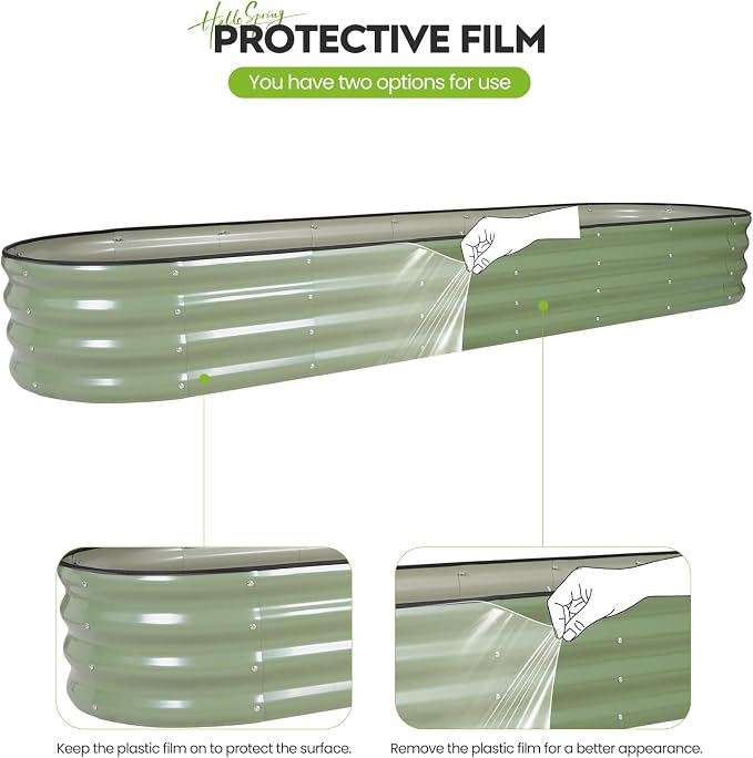 Galvanized Raised Garden Bed 1 Pack, 8x2x1ft Oval Metal Planter Box Outdoor with Support Rods & Corner Protection, Planter Beds for Vegetables, Fruits, Flowers (OliveGreen)