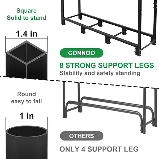CONNOO 4ft Firewood Rack Stand Heavy Duty Firewood Log Rack Holder Fireplace Wood Storage Holder for Indoor Outdoor Metal Pile Log Stand Stacker Holder, Matte Black Shelves for storage
