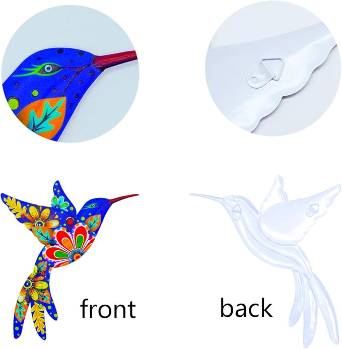 Cruis Cuka Outdoor Metal Wall Art Garden Decor for Outside Colorful Hummingbird Fence Art - (Set of 4,ColorF)