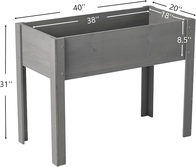 Raised Garden Bed with Legs Elevated Wooden Planter Box for Backyard Patio Balcony Deep Grow Box for Vegetables Flowers Fruits & Herbs (Grey, 40x20x31in)