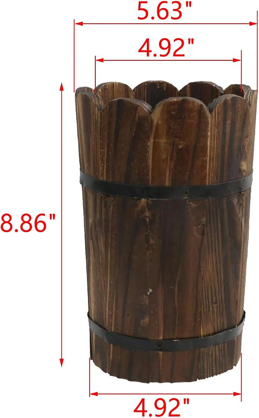 MY MIRONEY Wooden Barrel Planter Vintage Style Wood Bucket Rustic Garden Flower Plant Pots Container, Wave Mouth, 5.63" x 8.86"