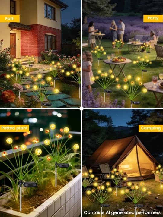 EEW Solar Garden Lights Outdoor 8 Pack 64 LED Swaying Dandelion Bee Lights | 2 Modes (Steady on, Slow Twinkle),Cute Flower Pathway Lights for Yard Lawn Patio Party Garden Wedding Pathway Decorations
