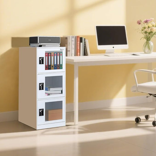 MECOLOR Vertical Single-Layer Small lockers with Padlocks and latches, 2 or 3 compartments, for Employees, Families, Offices, Schools, supermarkets and Other Places, (Full White, G3V)