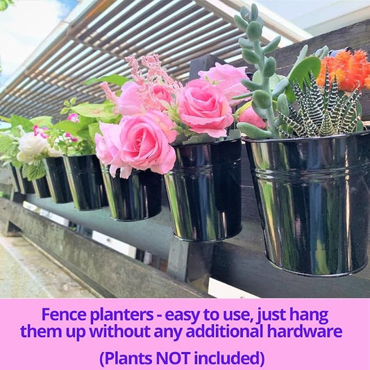 LaLaGreen Outdoor Rail Planter (6 in, 12 Pack) Black Metal Iron Fence Pots | Rail planters for balcony, apartment, patio, deck, outdoor plants, flower boxes, plant hangers, macetas exteriores