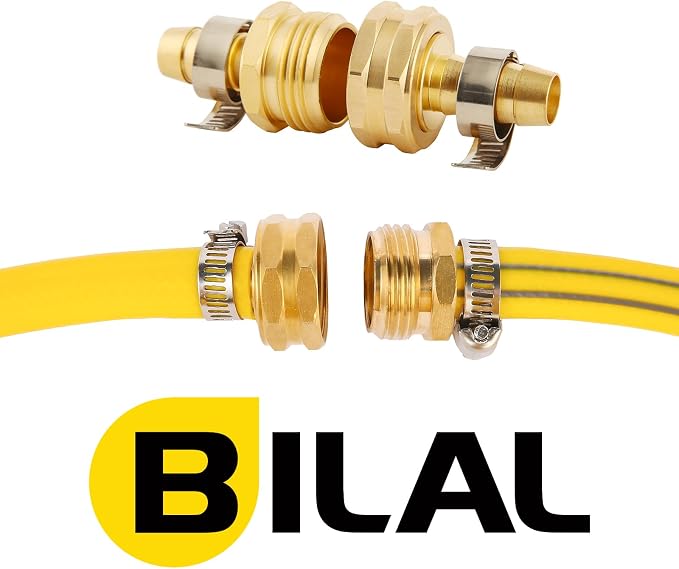 BILAL 2 Set Brass Garden Hose Repair Connector Kit with Clamps, Fit for 1/2"" Garden Hose Fitting,1/2'' Barb x 3/4'' GHT Garden Hose Adapter/Fittings, Water Hose Repair Kit