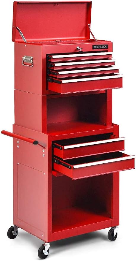 ARLIME 6-Drawer Rolling Tool Chest, Tool Storage Cabinet W/Sliding Drawers, Detachable Top Box & Locking System, Removable Toolbox Organizer for Garage & Warehouse (Red)