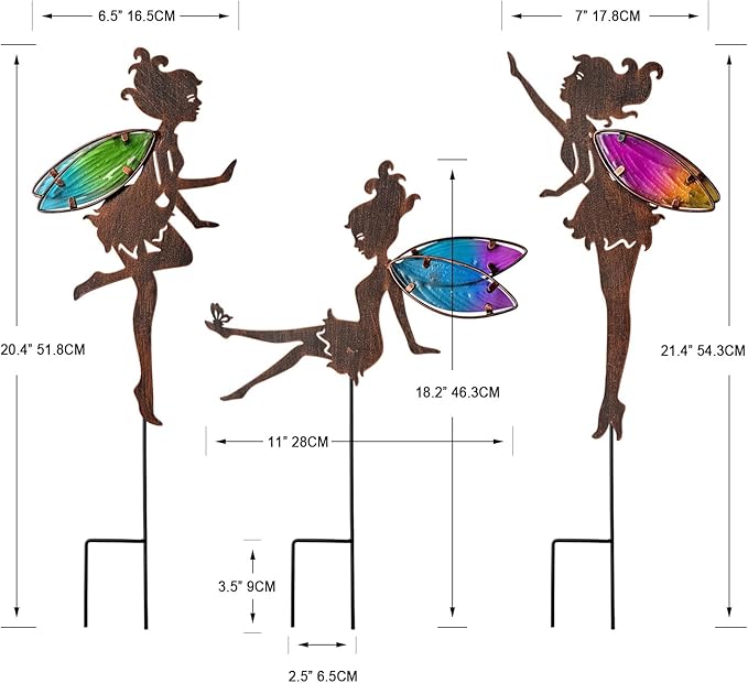 Charming Colorful Wing Fairy Metal Stakes, Outdoor Garden Patio Lawn Yard Decor