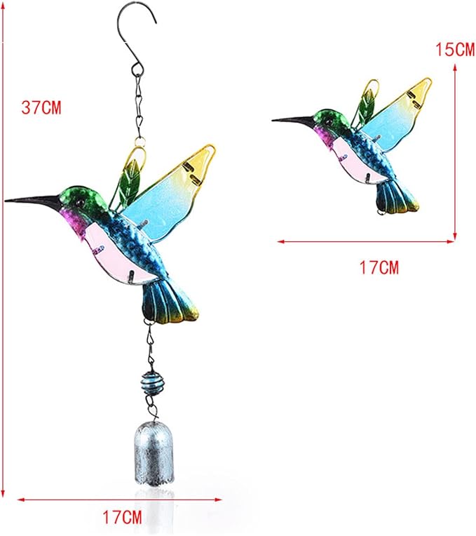 Hummingbird Decor with Bell, Hummingbird Wind Chimes, Hanging Bell Decorations for Yard, Garden, Home and Outdoor, Gift for Mom (Green)