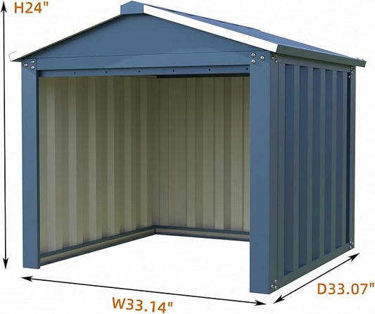REEMOON 3x3 FT Metal Robot Mower Garage, Small Outdoor Shed, Blue | Open-front metal shelter for robot mowers, garden tools, trash bins, and small backyard equipment; assembly required.