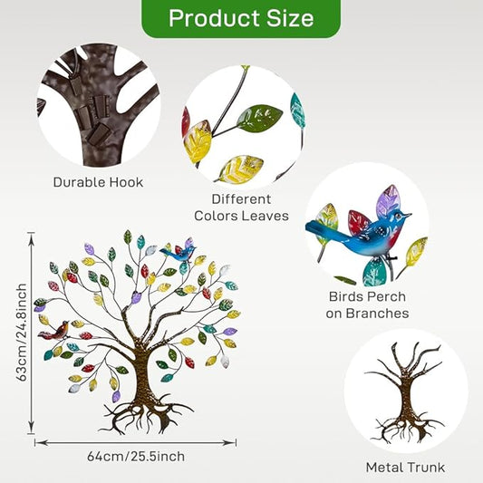 VEWOSTAR Metal Wall Art for Living Room Home Decor Colorful Leaves Wall Sculpture Tree of Life Handcrafted Wall Decor Hangings for Outdoor Indoor(25.5" W * 24.8" H)