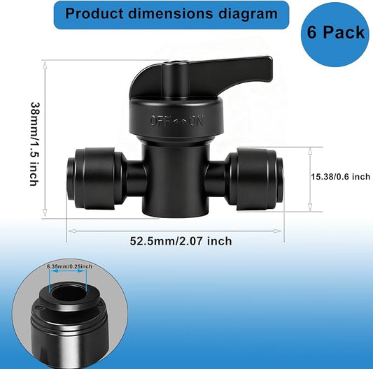 6 Pack 1/4" Inline Drip Irrigation Valves,Barbed Shut-Off Flow Control | Fits 1/4" Drip Tubing,Easy Push-to-Install,for Garden Raised Beds,Greenhouse,Lawn & Landscape Irrigation Systems