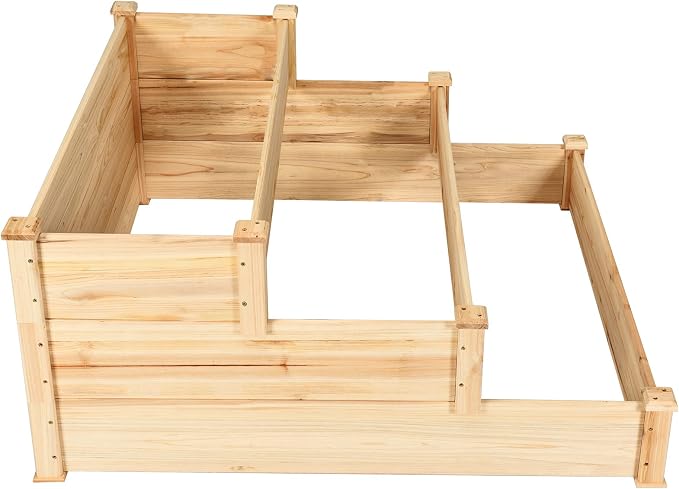 S AFSTAR 3-Tier Raised Garden Bed, Wood Elevated Planter Box with 3 Dividable Bed Kit, Outdoor Above Ground Garden Beds for Plants Herbs Vegetables, Stackable & Flat Arrangement, 49"L x 49"W x 22"H