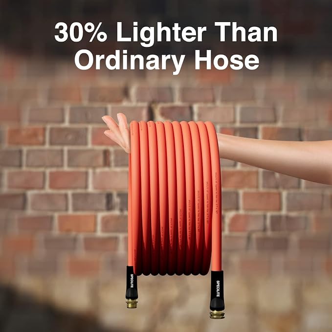 SPECILITE 5/8" Hot/Cold Rubber Garden Water Hose 125ft, -50℉-190℉, 200psi Working, 600psi Burst, Flexible & Lightweight With 3/4" Brass Fittings for Yard, Outdoor, Farm, Agriculture, Construction, Red