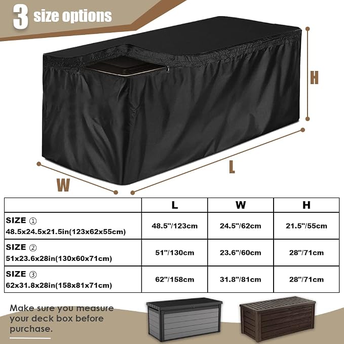 Deck Box Cover Waterproof Heavy Duty Patio Storage Box with Zipper Outdoor Ottoman Bench Cover Rectangular for Keter Suncast Lifetime Rain Snow Dust Resistant