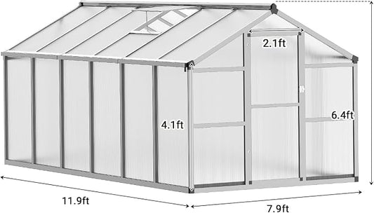 6 x 10 ft Greenhouse, Greenhouses for Outside, Polycarbonate Greenhouse with Aluminum Frame, Lockable Door and Ajustable Roof Vent for Backyard, Green Houses for Outside Garden Backyard, Patio