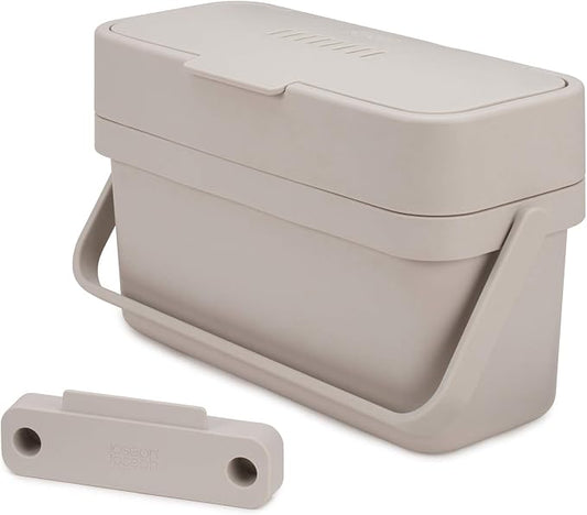Joseph Joseph Compo 4 Easy-Fill Food Waste Caddy - 4 litres - Stone and Joseph Joseph Replacement Odour Filters, Pack of 2