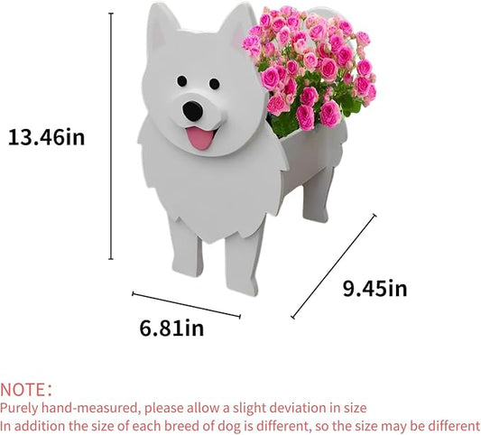 Samoan Dog Planter Pots, 9.45 x 6.81 x 13.46 Inches | Dog Flower Pot, Cute Animal Shaped Plant Pot, Gifts for Women & Pet Lovers, Indoor Outdoor Garden Home Office Decor