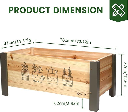 Raised Garden Bed for Kids - 30”L*16”W*13”H Elevated Wooden Planter Box Stand, Backyard, Patio, Balcony w/Bed Liner, 170lb Capacity (Green)