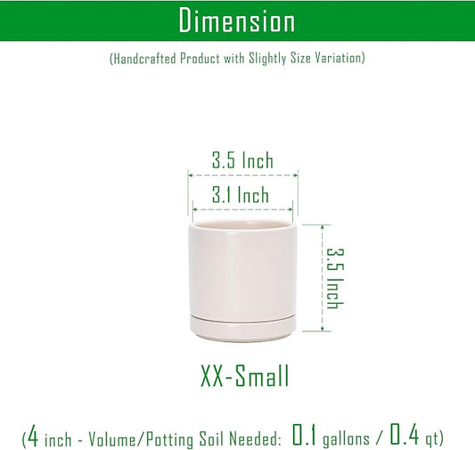 D'vine Dev 3.5 Inch Ceramic Planter Pot, Oatmeal, 94-O-A-8 | Modern Cylinder Design, Drainage Hole & Saucer Included, Stable Structure, Elegant Home Accent