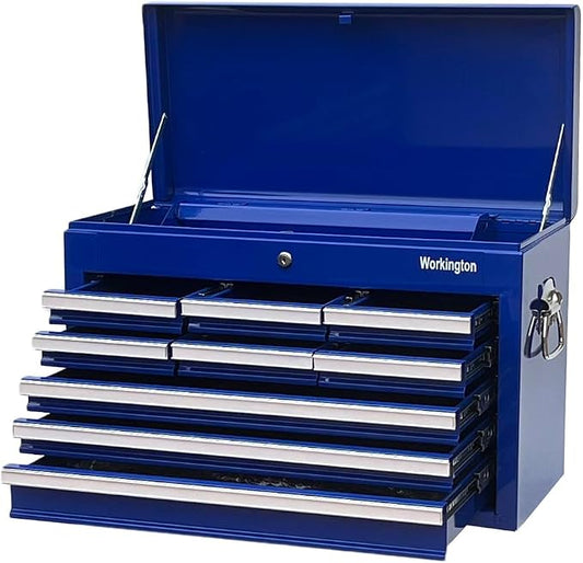 Workington Professional Industrial Portable Metal Tool Chest with 9 Drawers, 26" 9-Drawer Tool Chest Cabinet with Ball Bearing Drawer Slides, Steel Tool Storage Box Organizer 4016 Blue