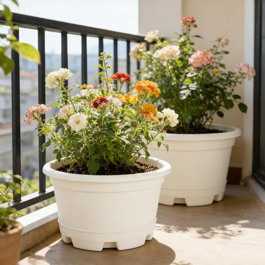 KPUVX 5 Pack 10.5 inch Plant Pots,Planter-Pots-for-Plants,Plastic Flower Pot for Indoor Outdoor Plants with Drainage Holes & Trays, Decorative Garden Containers Sets for Houseplants