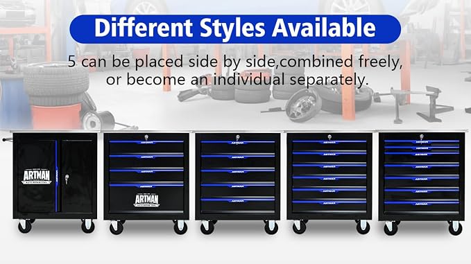 Heavy Duty Rolling Tool Chest,Lockable Stainless Top for Garage,Black&Blue | Mobile Workbench with Adjustable Shelf, Roll Around Tool Cabinet for Workshops and Auto Repair
