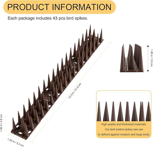 OFFO Bird Spikes for Pigeon Woodpecker Crow, Covers 45.1 Feet(13.7m), Outdoor Use for Balcony Patio Window, Easy to Install, Brown