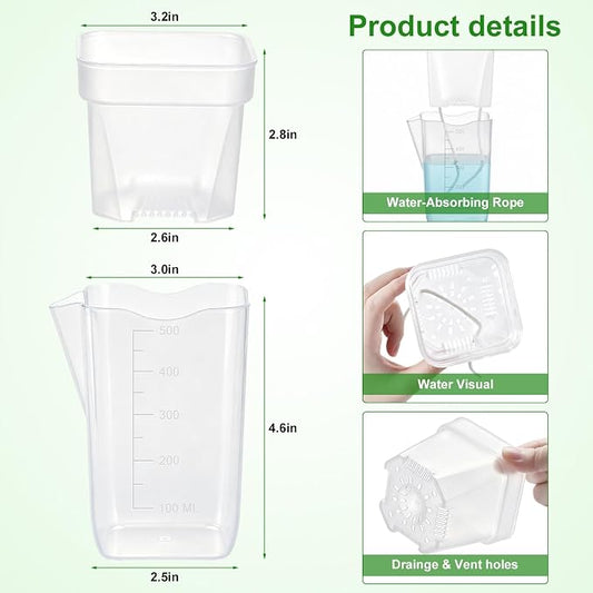 3" Clear Self Watering Pots for Indoor Plants, 8PCS Mini Plastic Nursery Planters with Water Level Indicator & Drainage Holes for Propagation,Succulents,Seedling,African Violet,Plant Labels