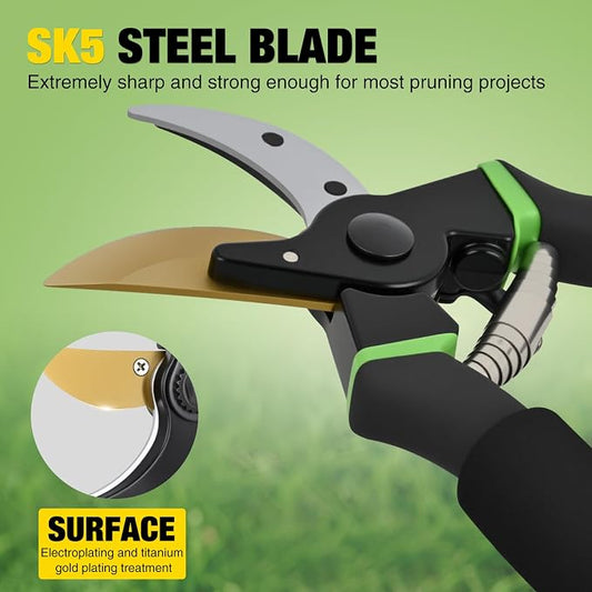 Yesker Pruning Shears for Gardening 8.5" Professional Bypass Garden Scissors Yard Clippers with Sharp SK5 Steel Blade Heavy Duty Hand Pruners for Branch Flower Plant Trimming Cutting Gardening Tools