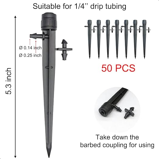 Topiverse Drip Irrigation Emitters, Circle Spray, 0-20 GPH | Adjustable Flow, 1/4" tubing, 30 PSI max, Irrigation Dripper With Stake, Sprinkler Head, Garden Patio Lawn Watering, 50 Pcs
