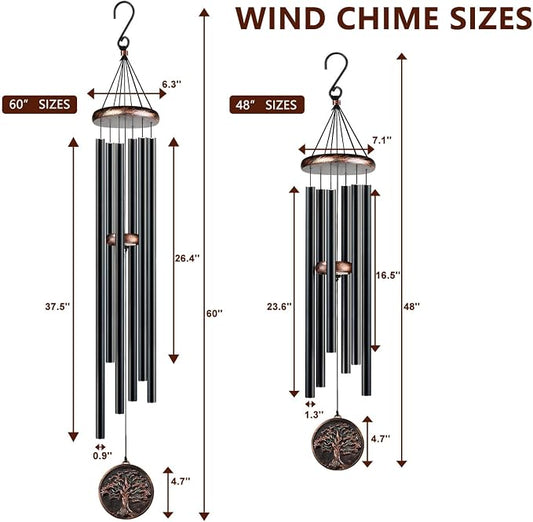 60 Inch Large Wind Chimes for Outside, Deep Tone Tree of Life Decor | Deep relaxing tones, 60-inch size, weather-resistant aluminum, Tree of Life design, gift boxed and ready to hang