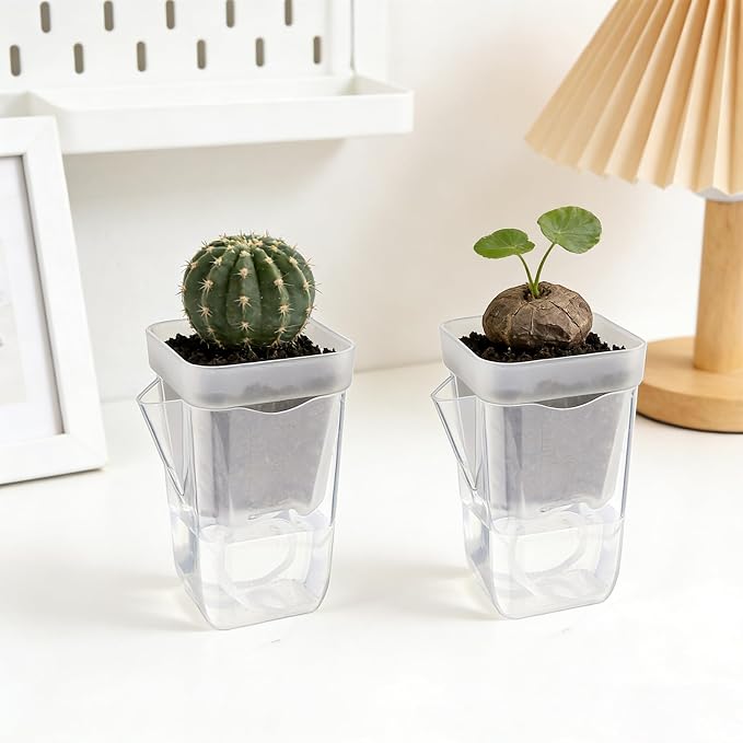 10 Pack 2.5" Self Watering Pots for Indoor Plants, Mini Clear Plastic Planters Water Level Indicator, with Drainage Holes, Cuttings, Seedlings, Herbs, African Violets